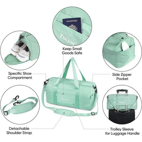 BALEINE Unisex Gym Bag for Sports,Waterproof W/ Shoe and Wet Clothes Compartment - Picture 3 of 6